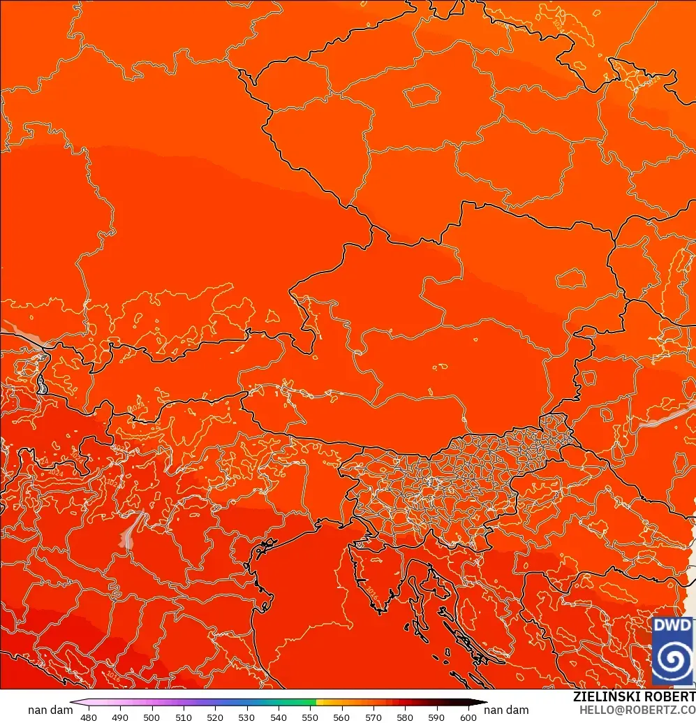 ICON Alemania 2 km modelo - Austria, Altura geopotencial a 500 hPa