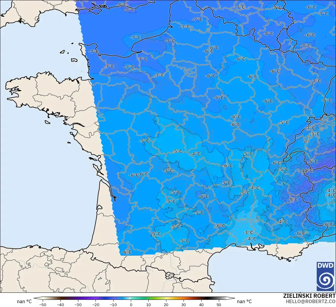 ICON Alemania 2 km modelo - Francia, Temperatura a 500 hPa