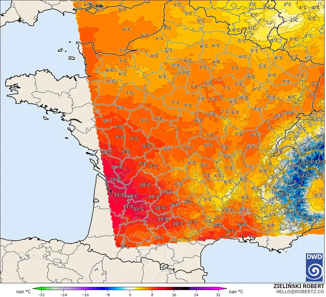 ICON Alemania 2 km modelo - Francia, Anomalía de temperatura a 850 hPa