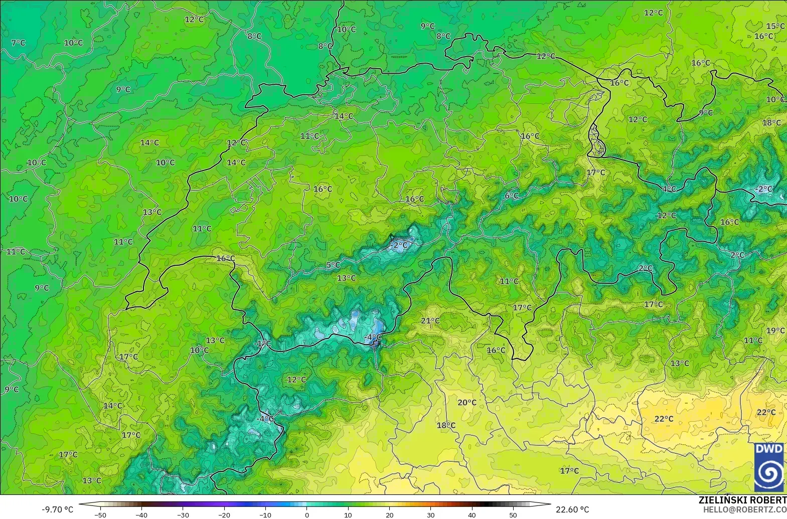 ICON Alemania 2 km modelo - Suiza, Punto de rocío a 2 m
