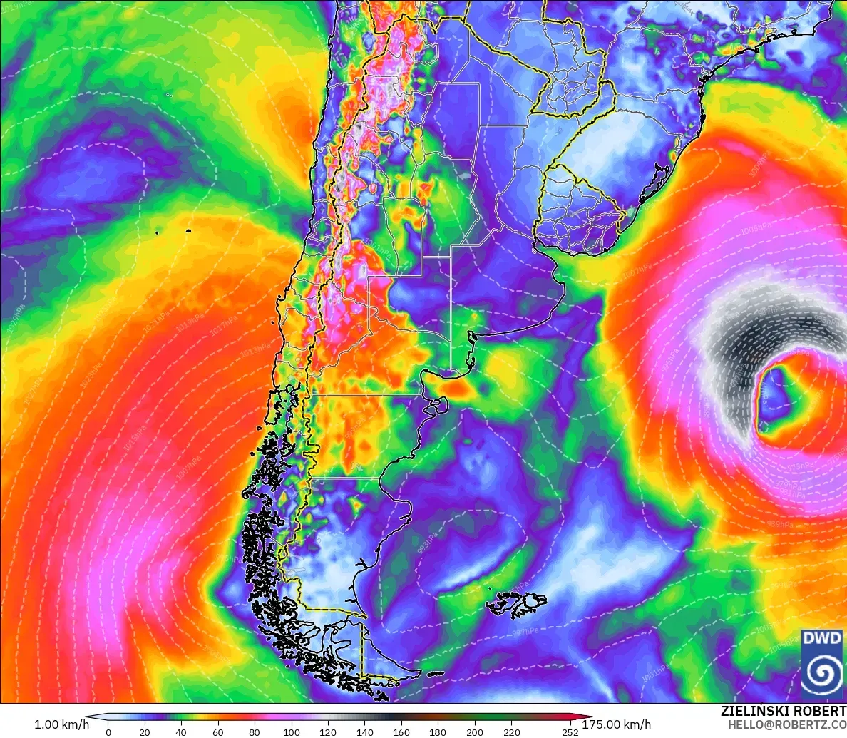 ICON modelo - Argentina, Ráfagas de Viento Máximas