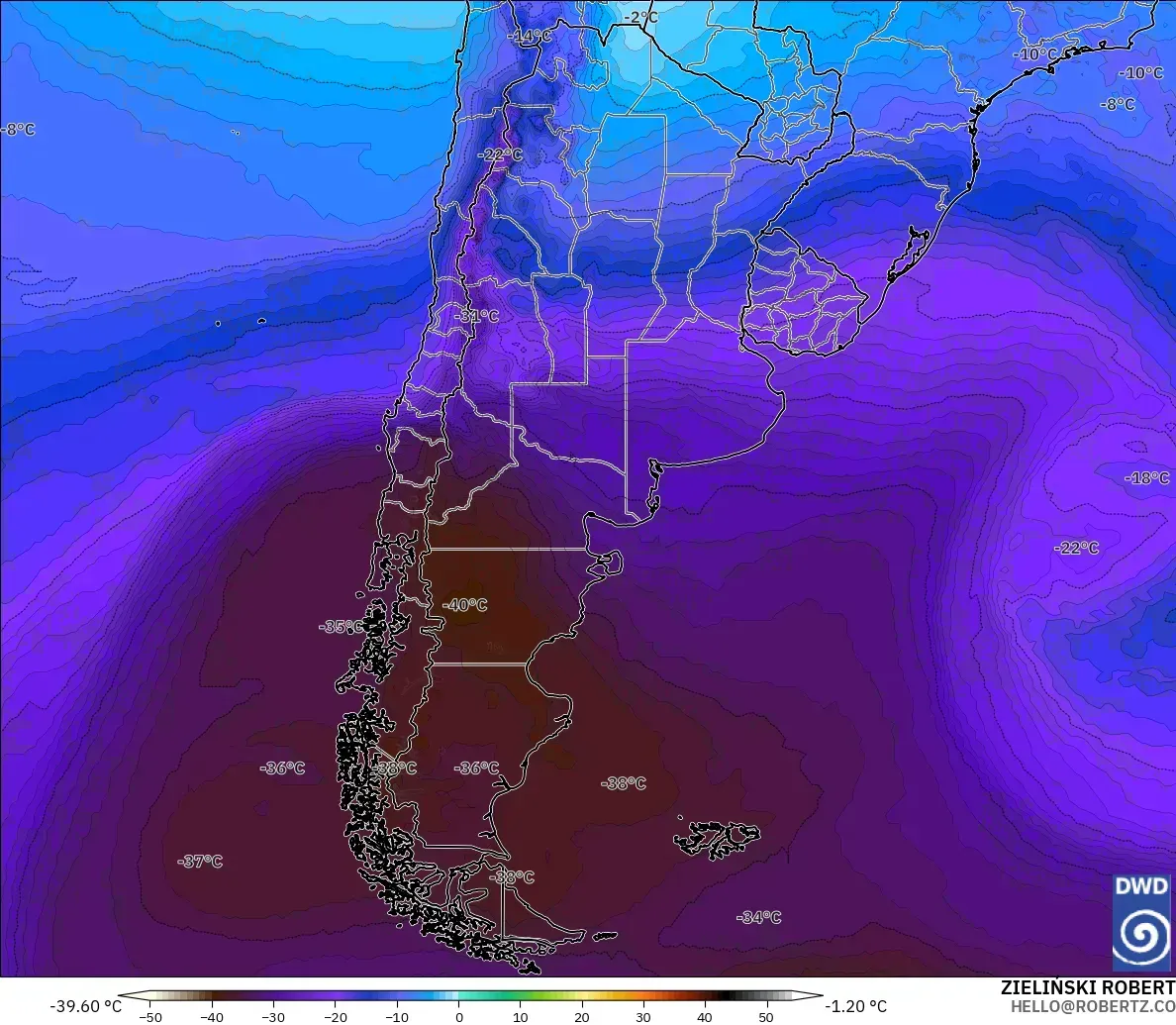 ICON modelo - Argentina, Temperatura a 500 hPa