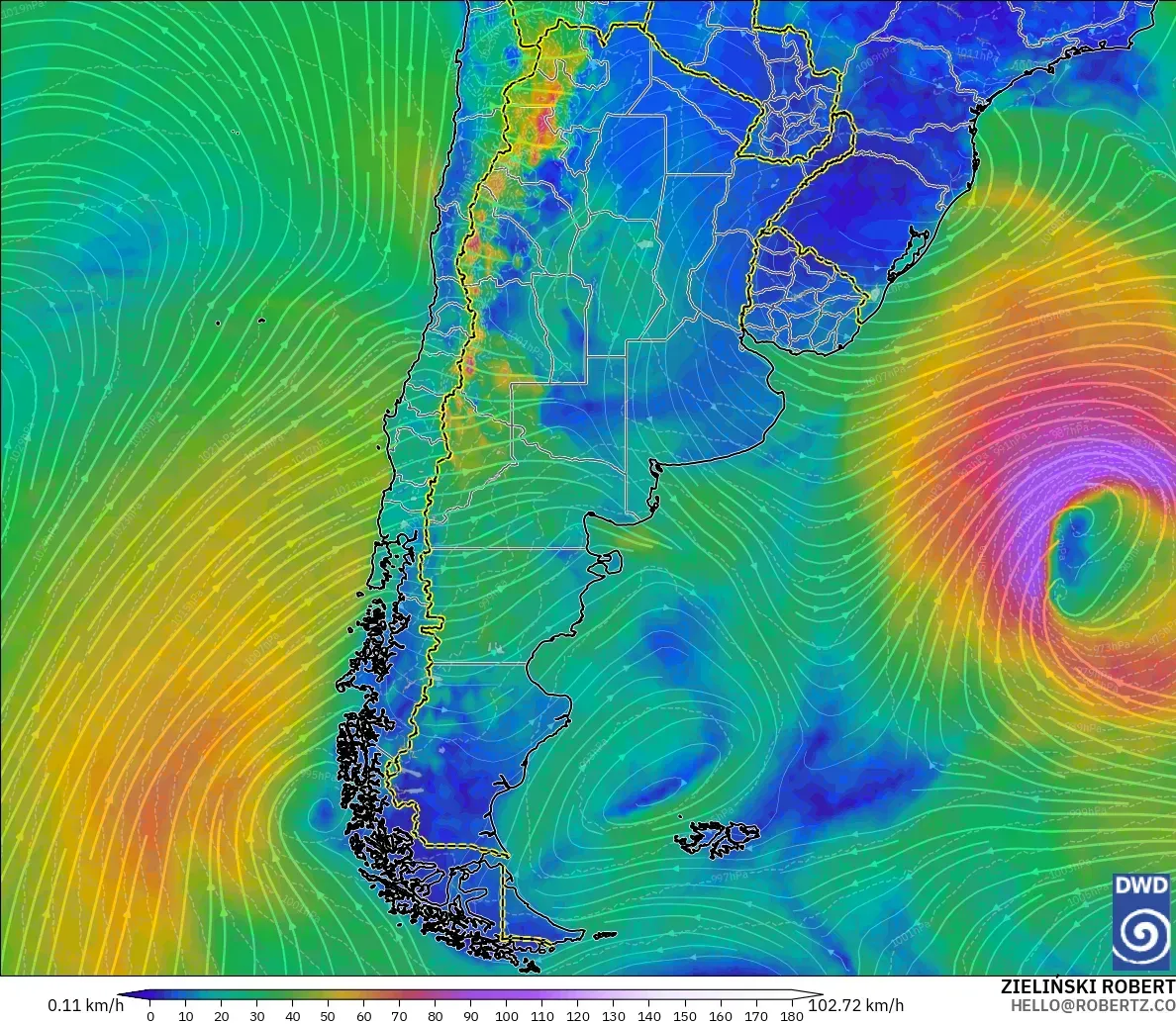 ICON modelo - Argentina, Viento a 10 m