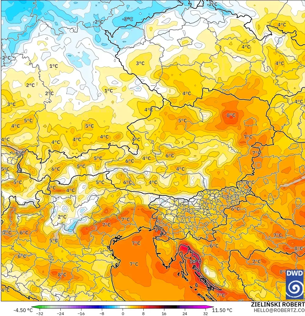 ICON modelo - Austria, Anomalía de temperatura a 2 m