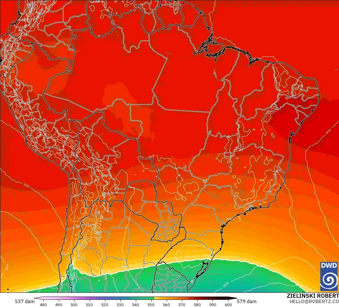 ICON modelo - Brasil, Altura geopotencial a 500 hPa