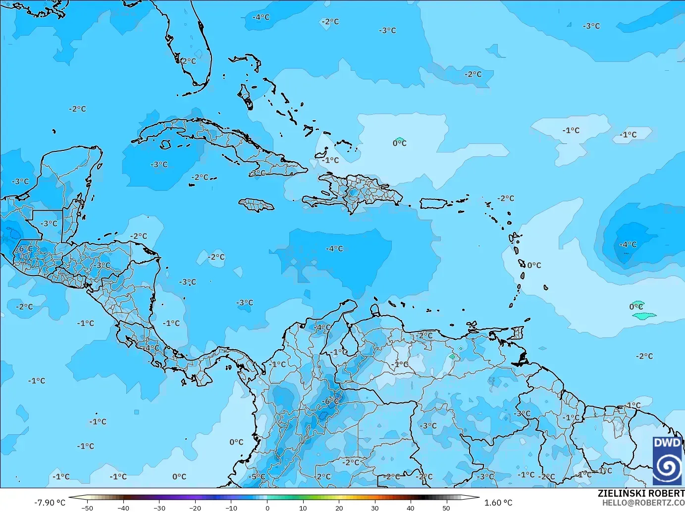 ICON modelo - Caribe, Temperatura a 500 hPa