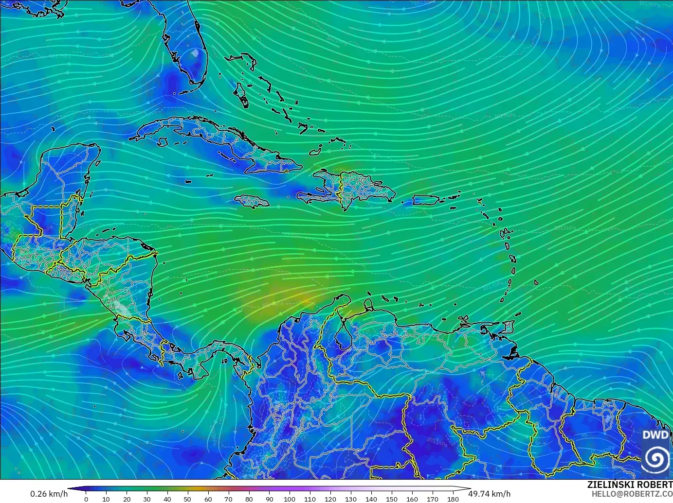 ICON modelo - Caribe, Viento a 10 m