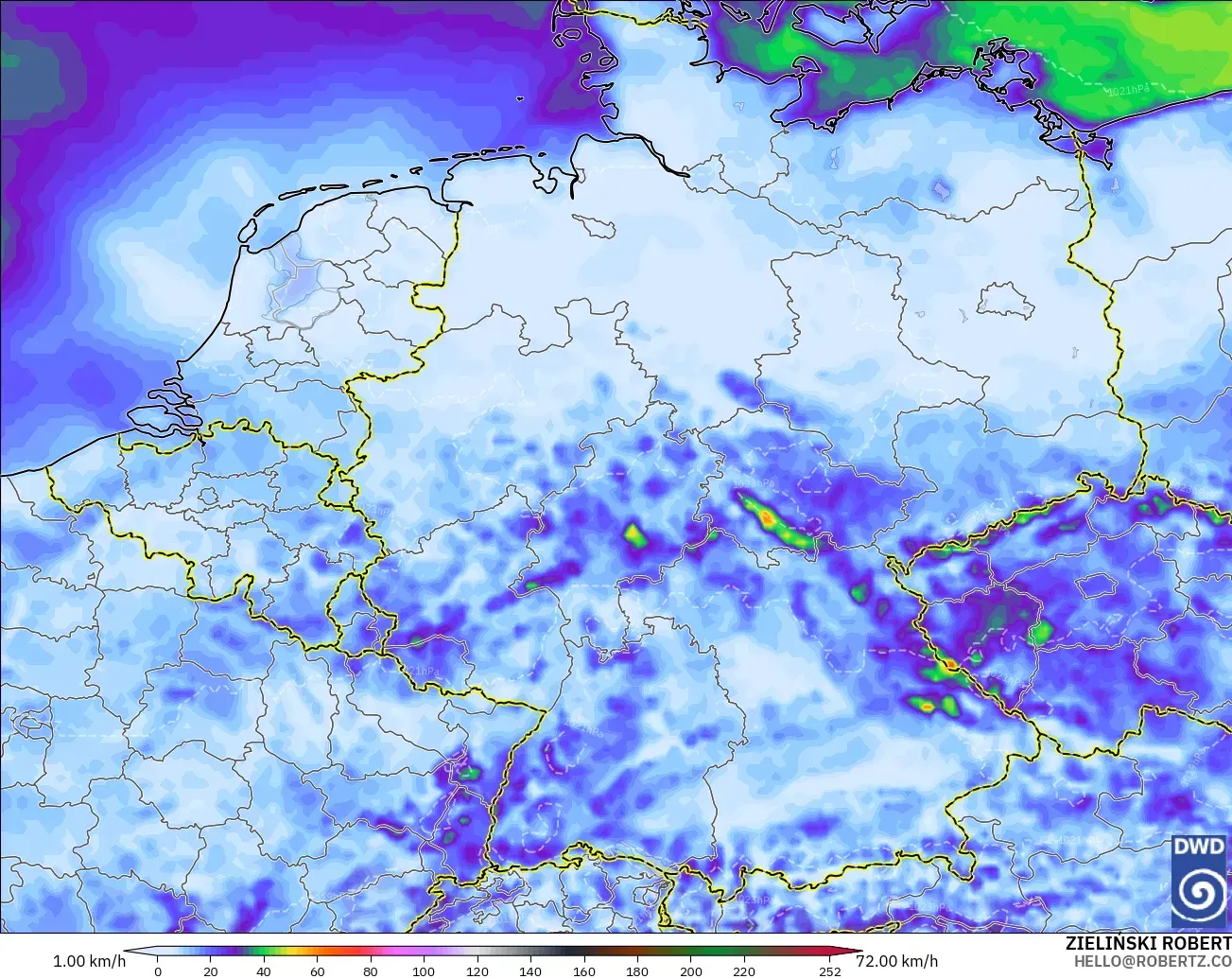 ICON modelo - Alemania, Ráfagas de viento