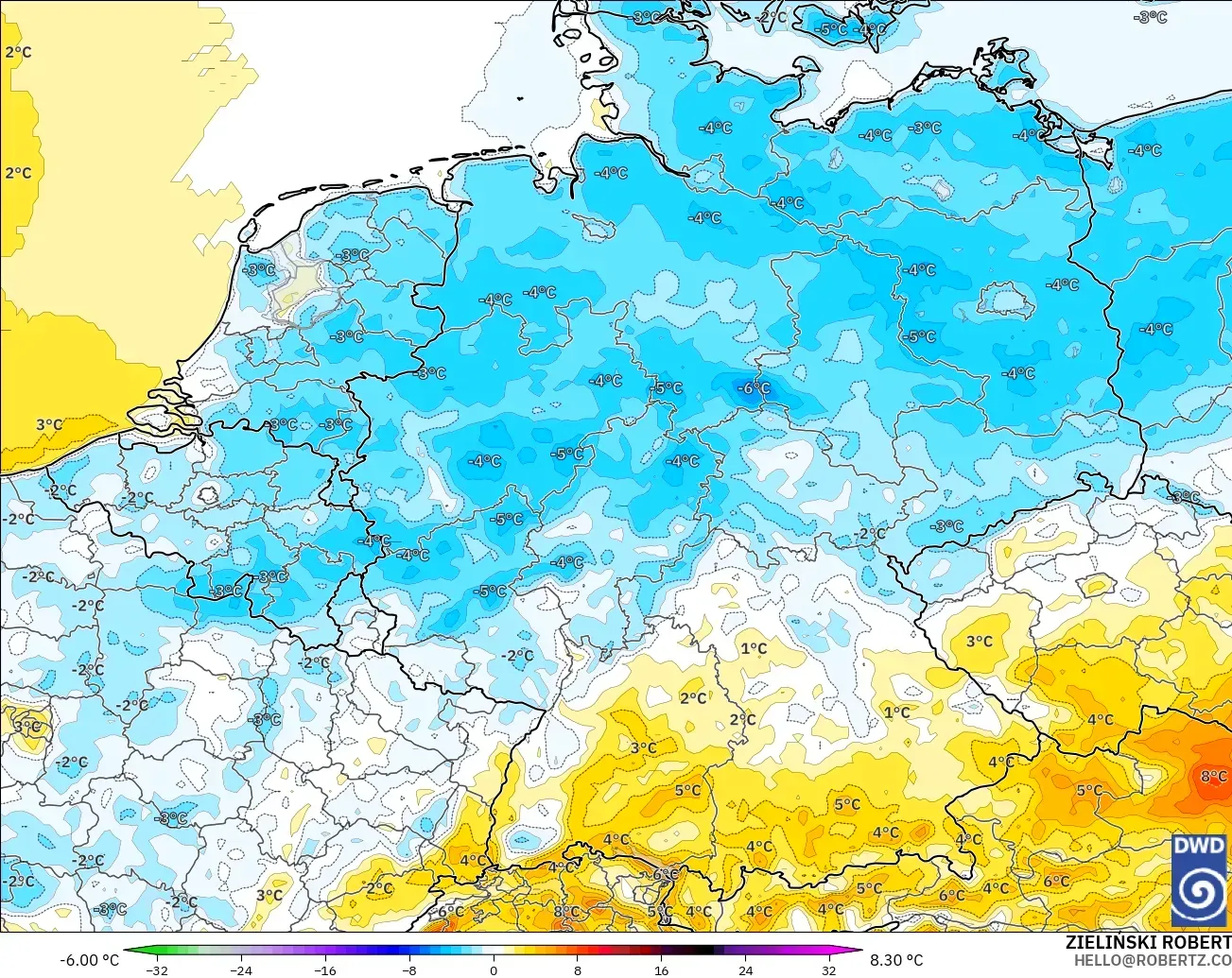 ICON modelo - Alemania, Anomalía de temperatura a 2 m