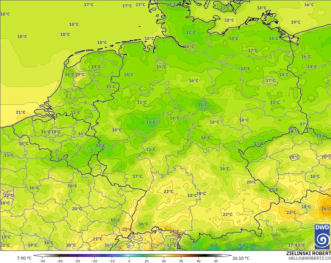 ICON modelo - Alemania, Temperatura a 2 m