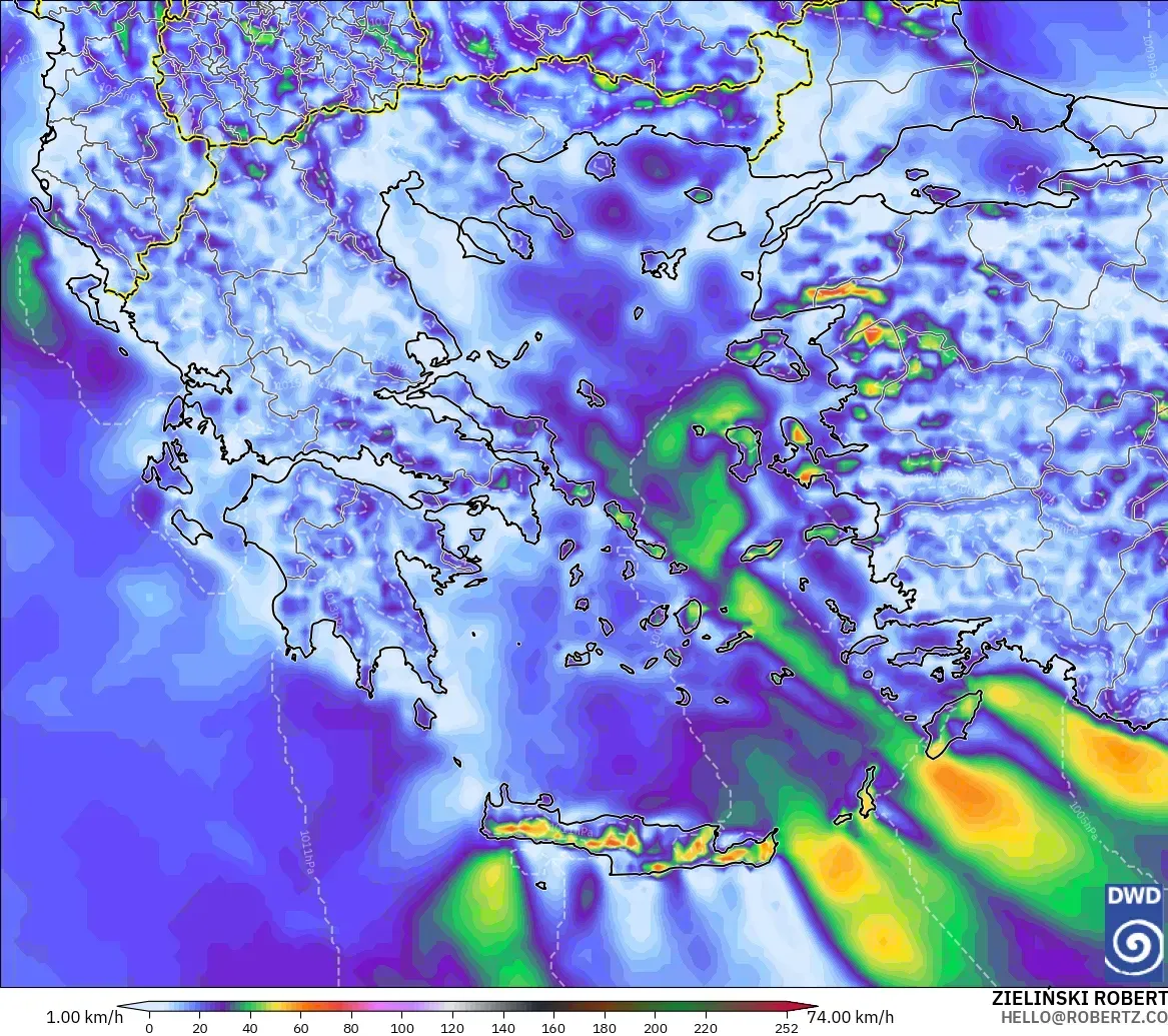 ICON modelo - Grecia, Ráfagas de Viento Máximas