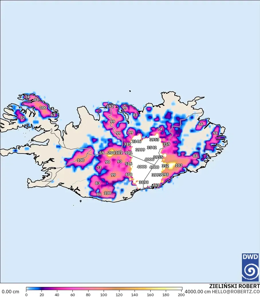ICON modelo - Islandia, Profundidad de nieve