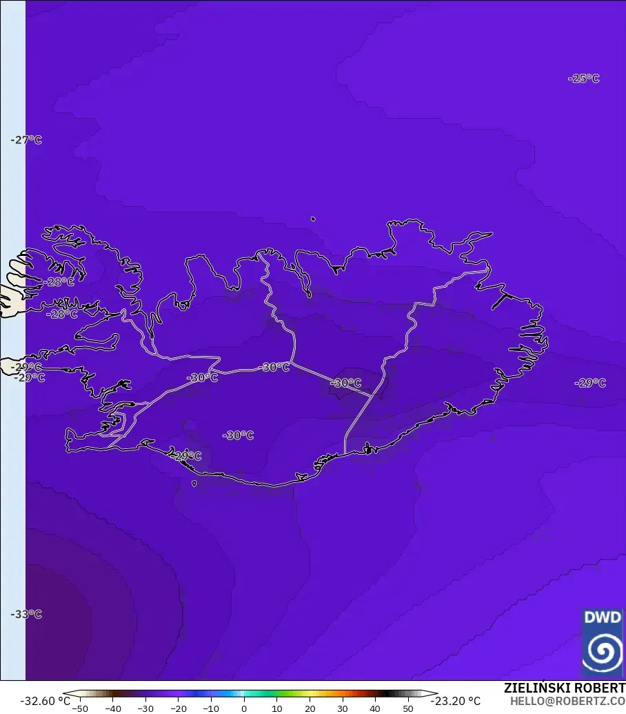 ICON modelo - Islandia, Temperatura a 500 hPa