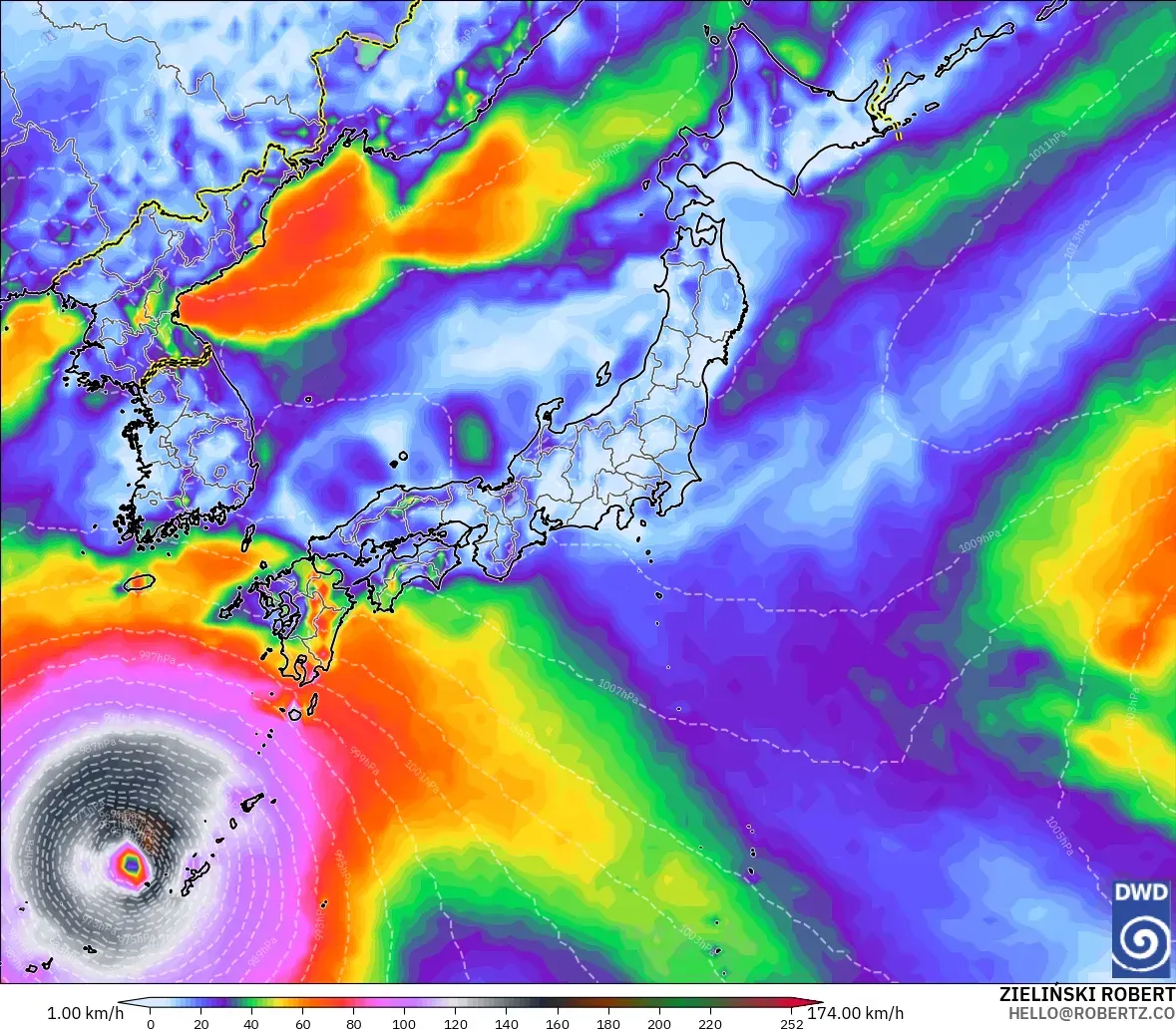 ICON modelo - Japón, Ráfagas de Viento Máximas