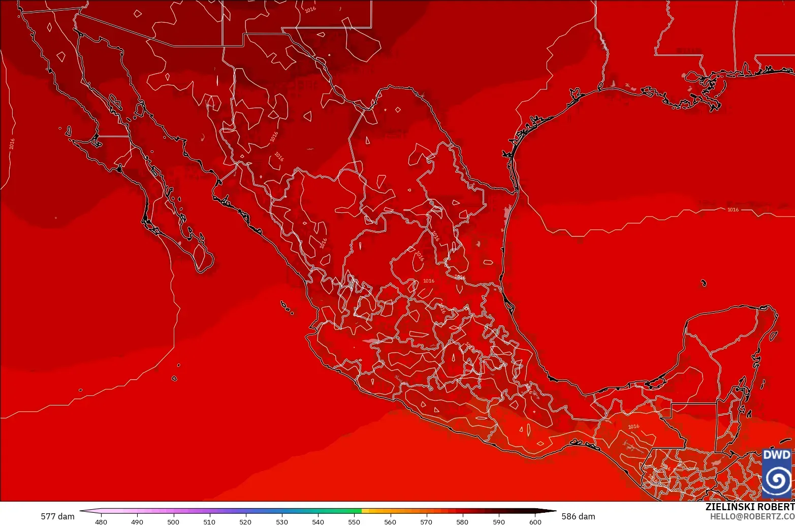 ICON modelo - México, Altura geopotencial a 500 hPa