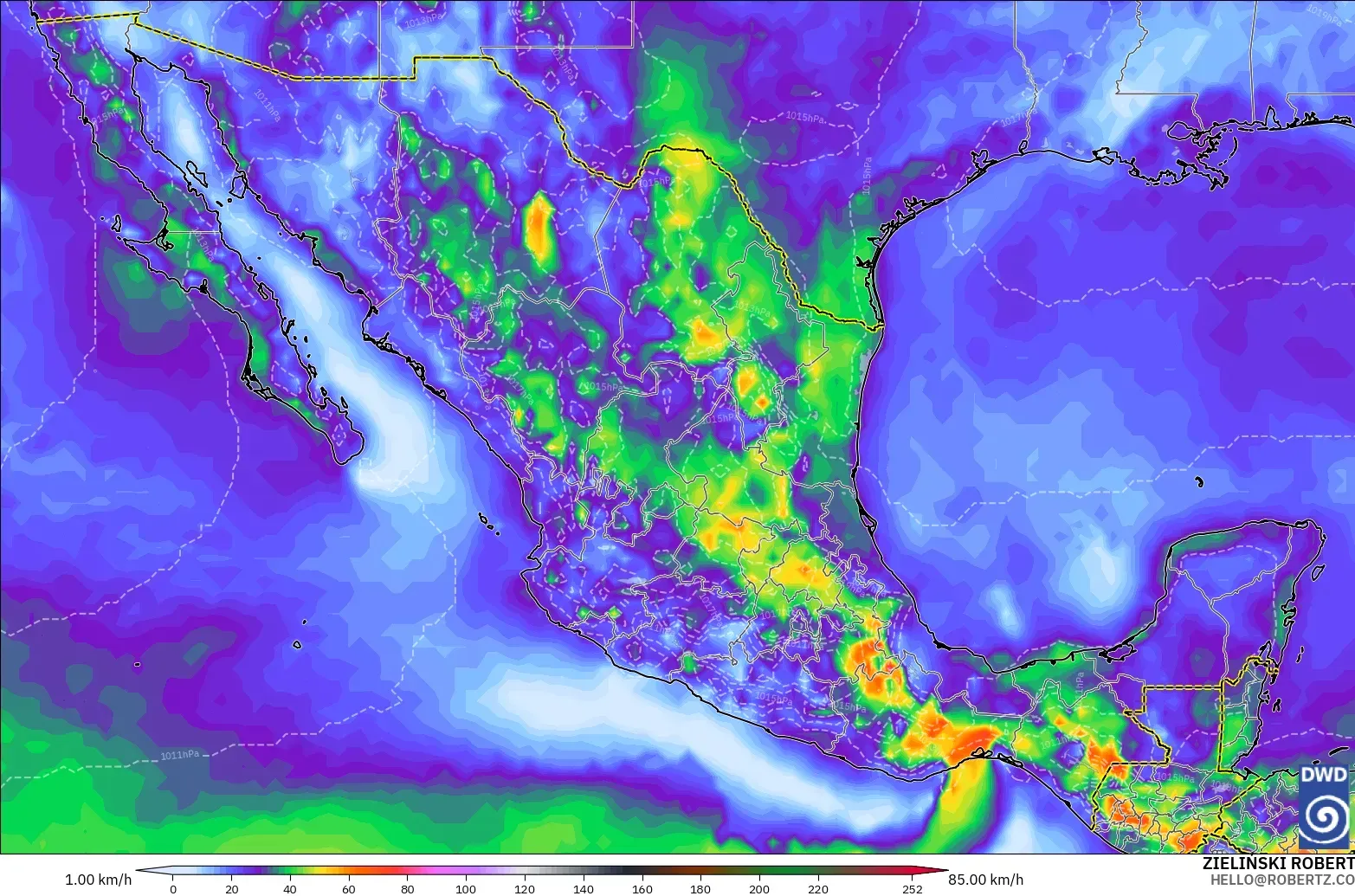 ICON modelo - México, Ráfagas de viento