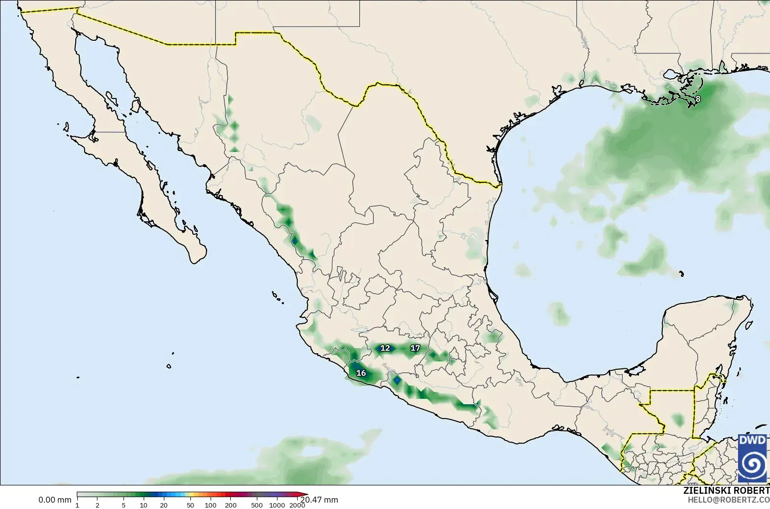 ICON modelo - México, Acumulación de precipitación