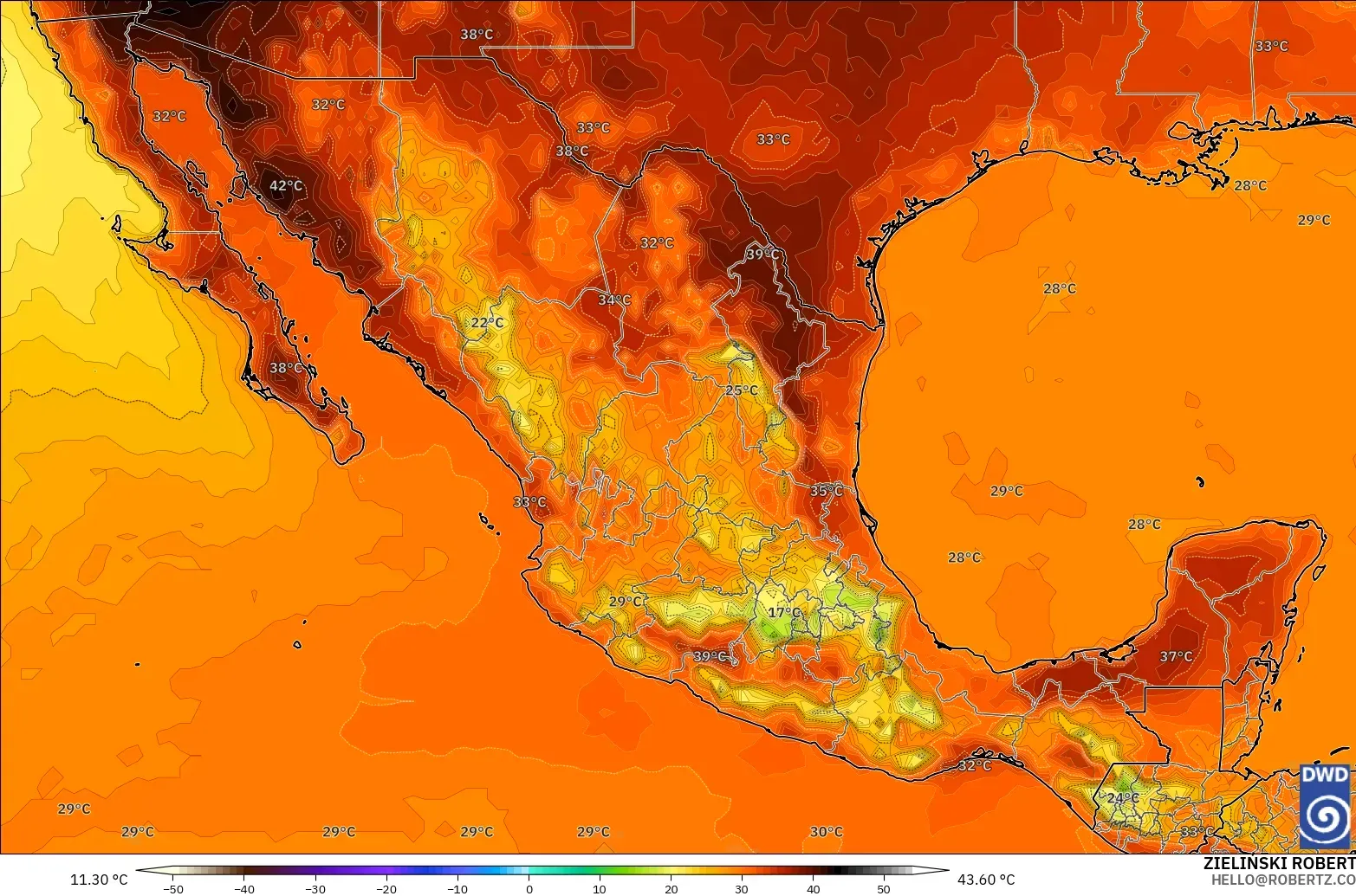 ICON modelo - México, Temperatura a 2 m
