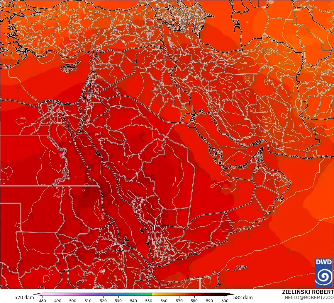 ICON modelo - Oriente Medio, Altura geopotencial a 500 hPa