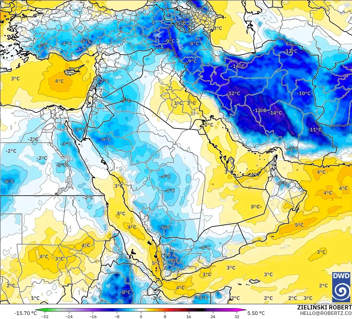 ICON modelo - Oriente Medio, Anomalía de temperatura a 850 hPa