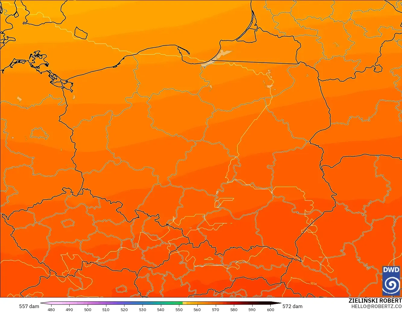ICON modelo - Polonia, Altura geopotencial a 500 hPa
