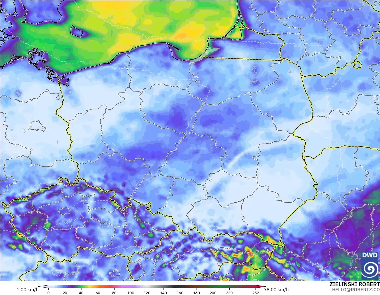 ICON modelo - Polonia, Ráfagas de viento
