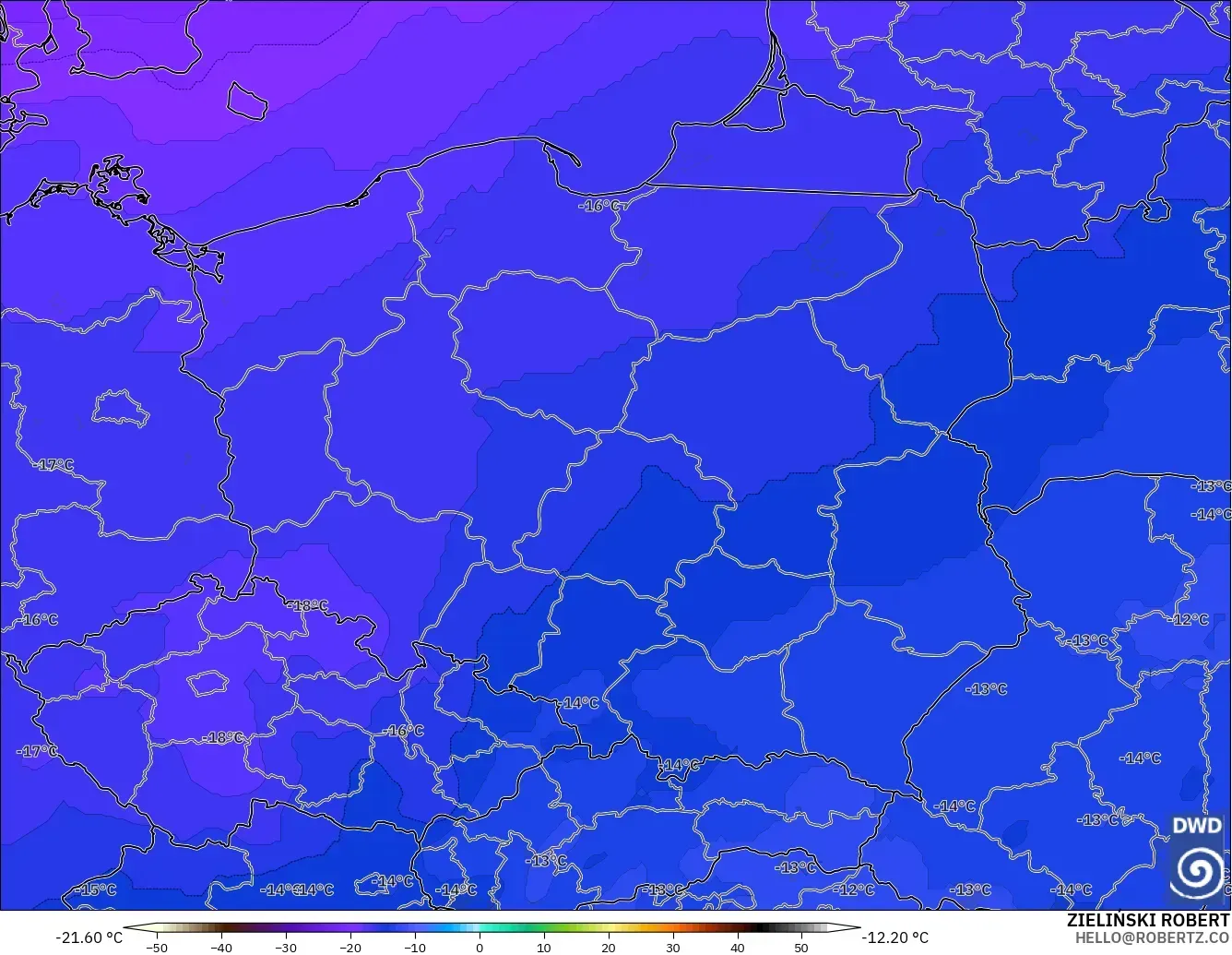ICON modelo - Polonia, Temperatura a 500 hPa