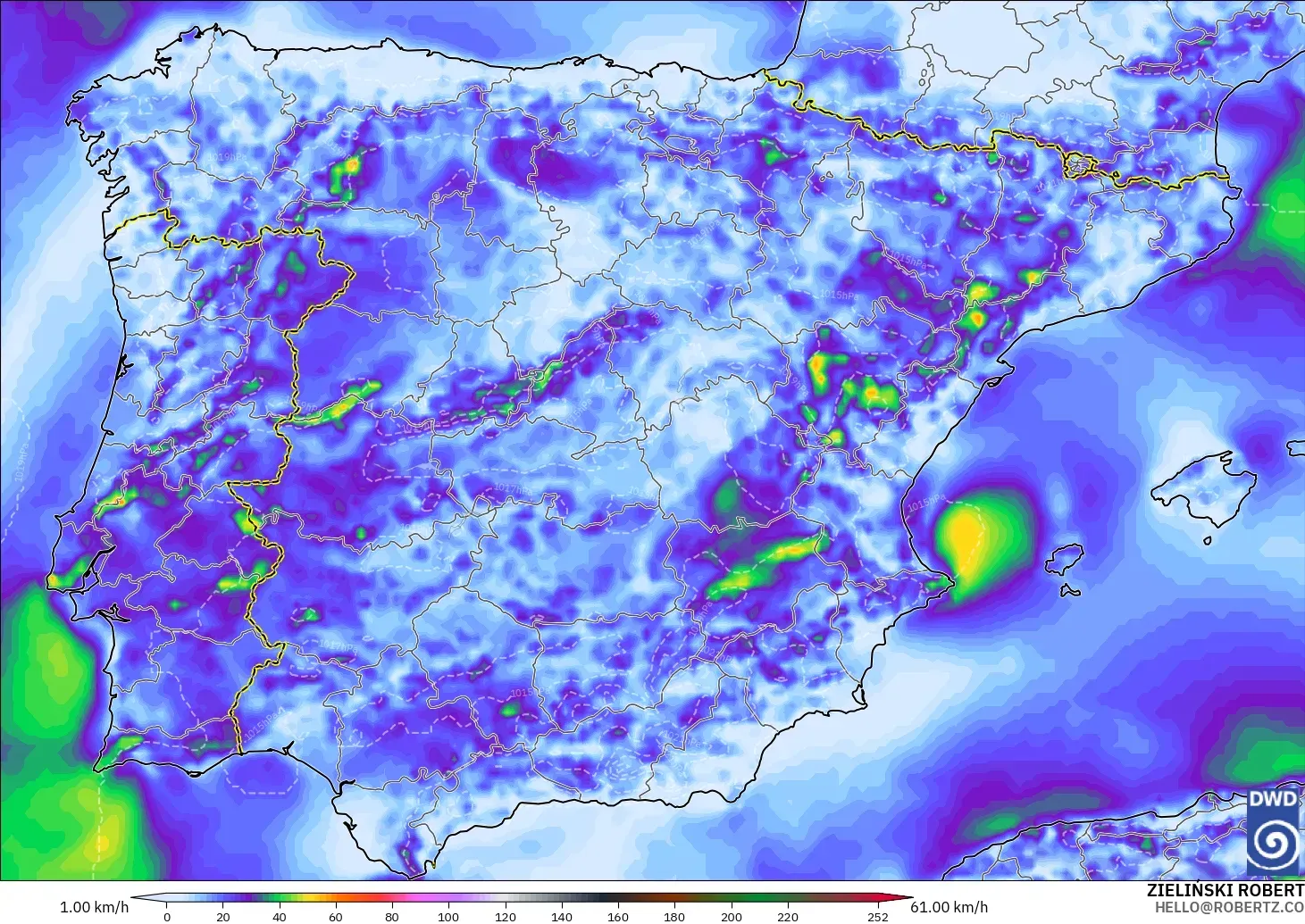ICON modelo - España, Ráfagas de Viento Máximas