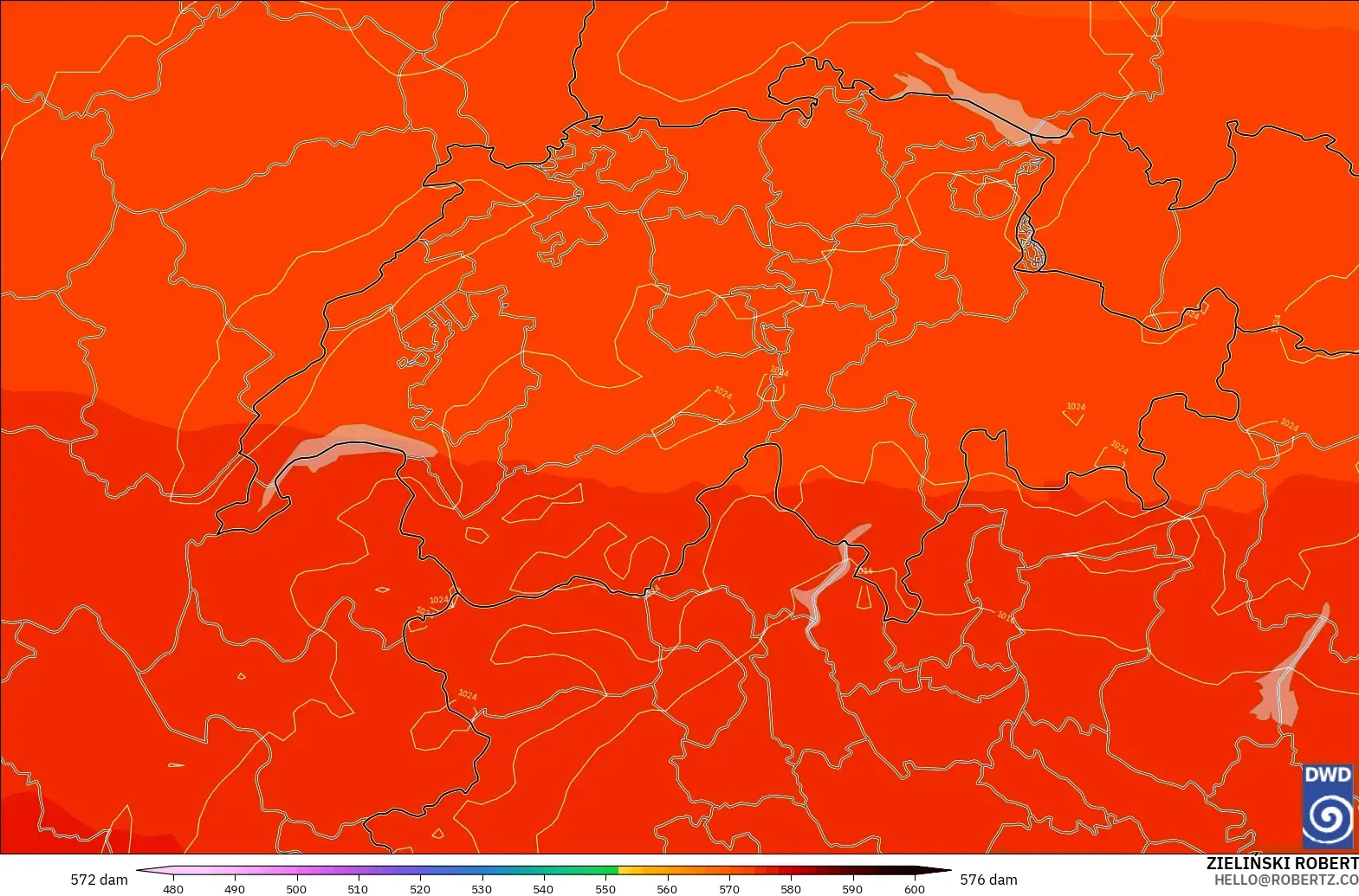 ICON modelo - Suiza, Altura geopotencial a 500 hPa