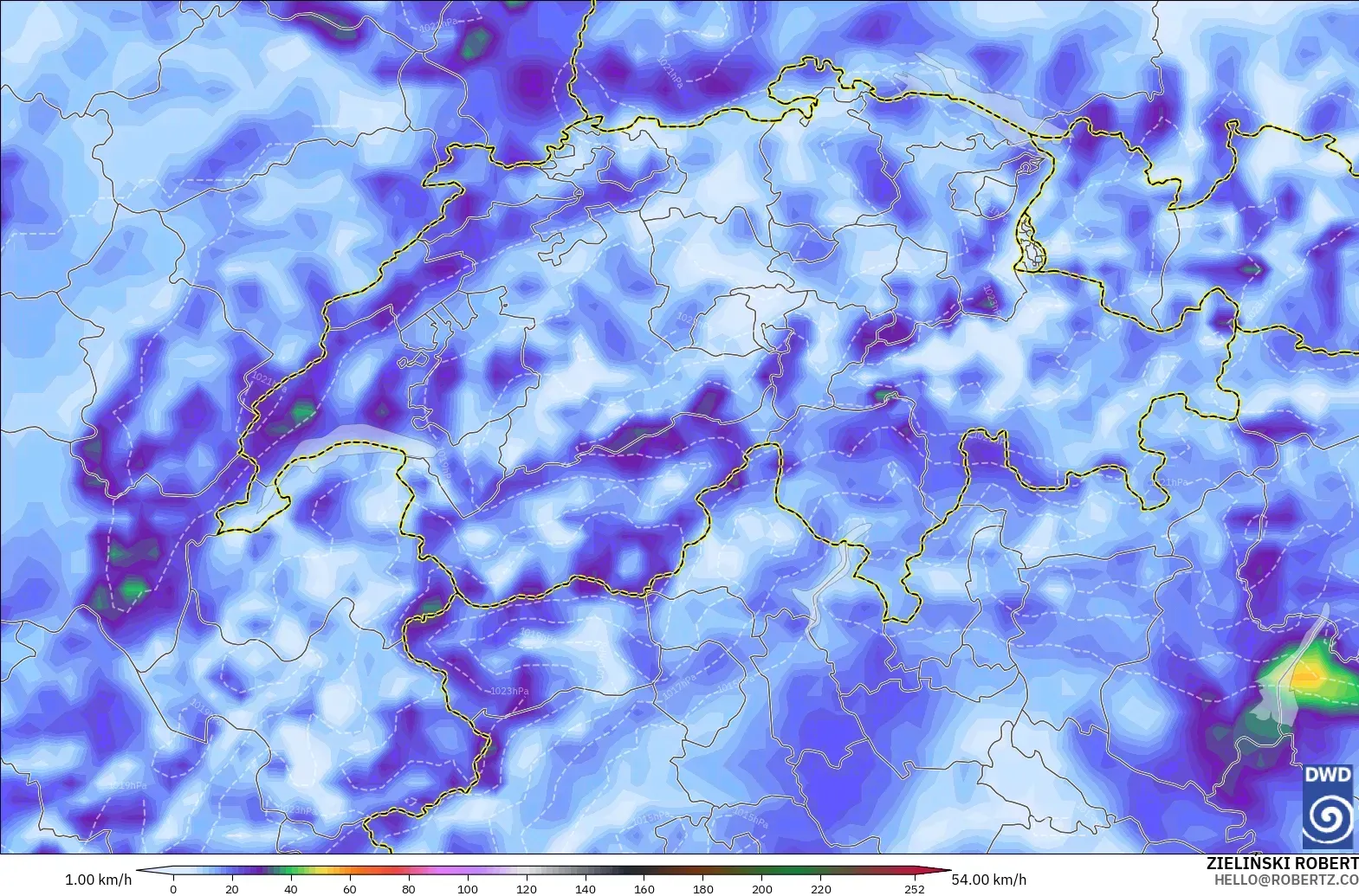 ICON modelo - Suiza, Ráfagas de Viento Máximas