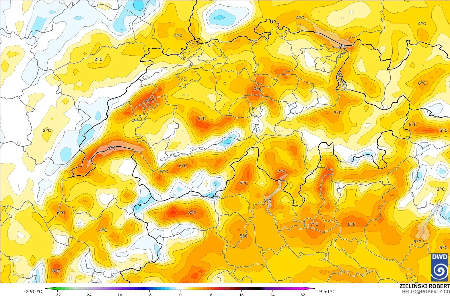 ICON modelo - Suiza, Anomalía de temperatura a 2 m