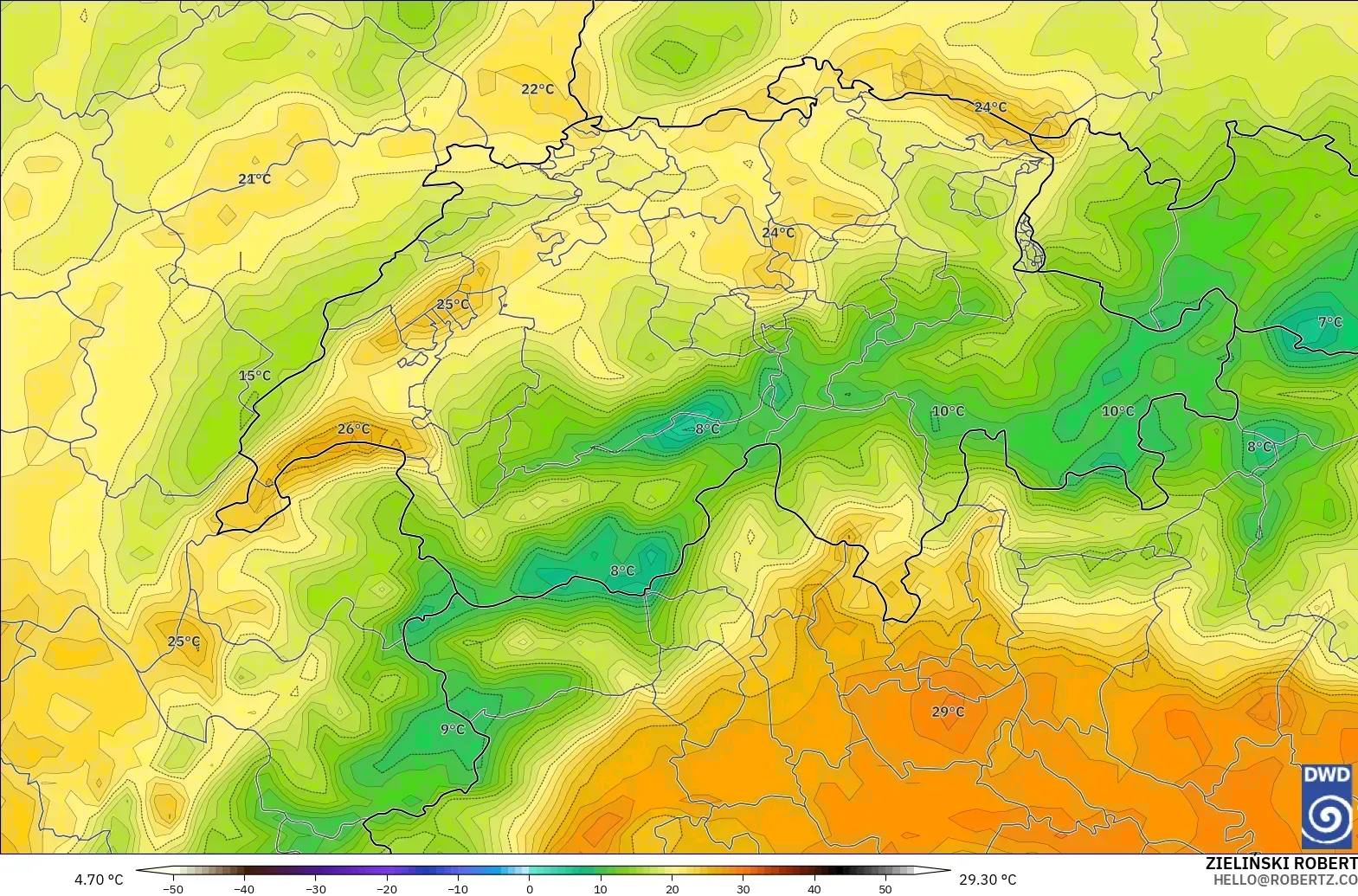 ICON modelo - Suiza, Temperatura a 2 m