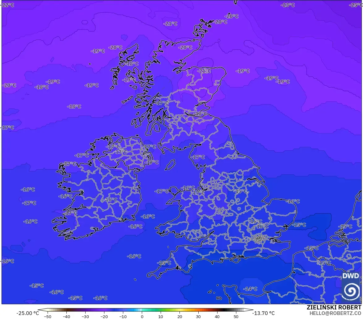 ICON modelo - Reino Unido, Temperatura a 500 hPa