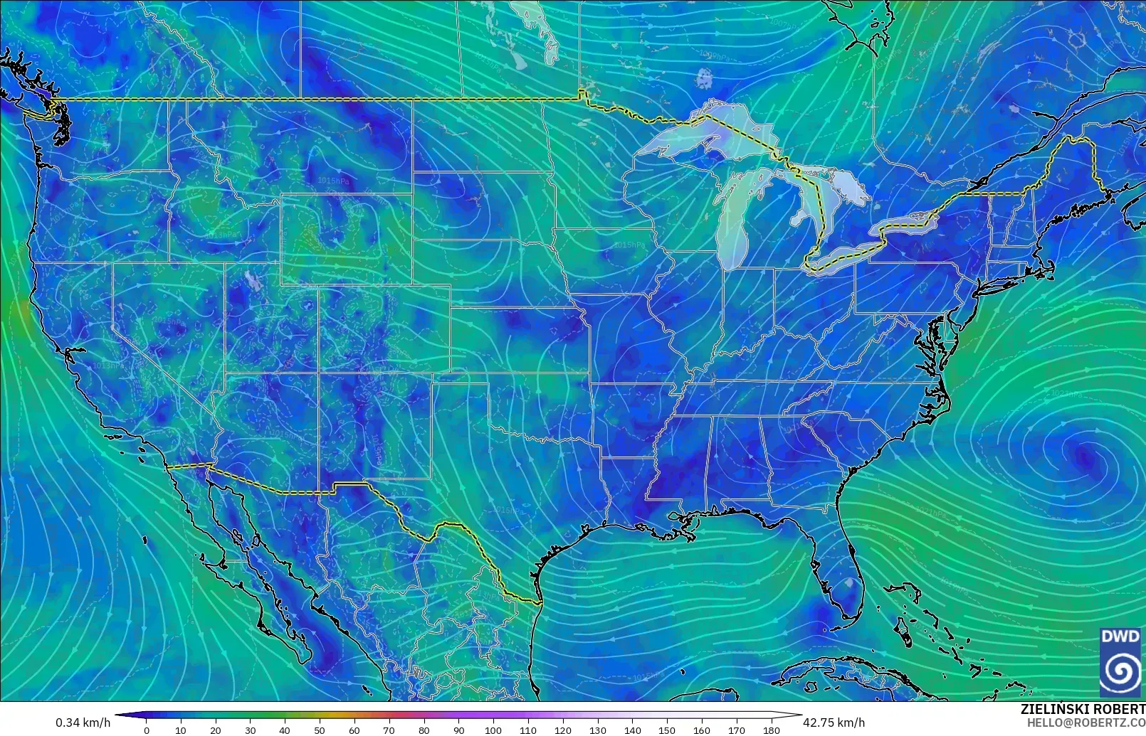 ICON modelo - Estados Unidos, Viento a 10 m