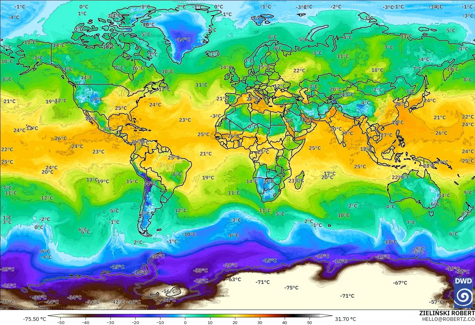 ICON modelo - Mundo, Punto de rocío a 2 m