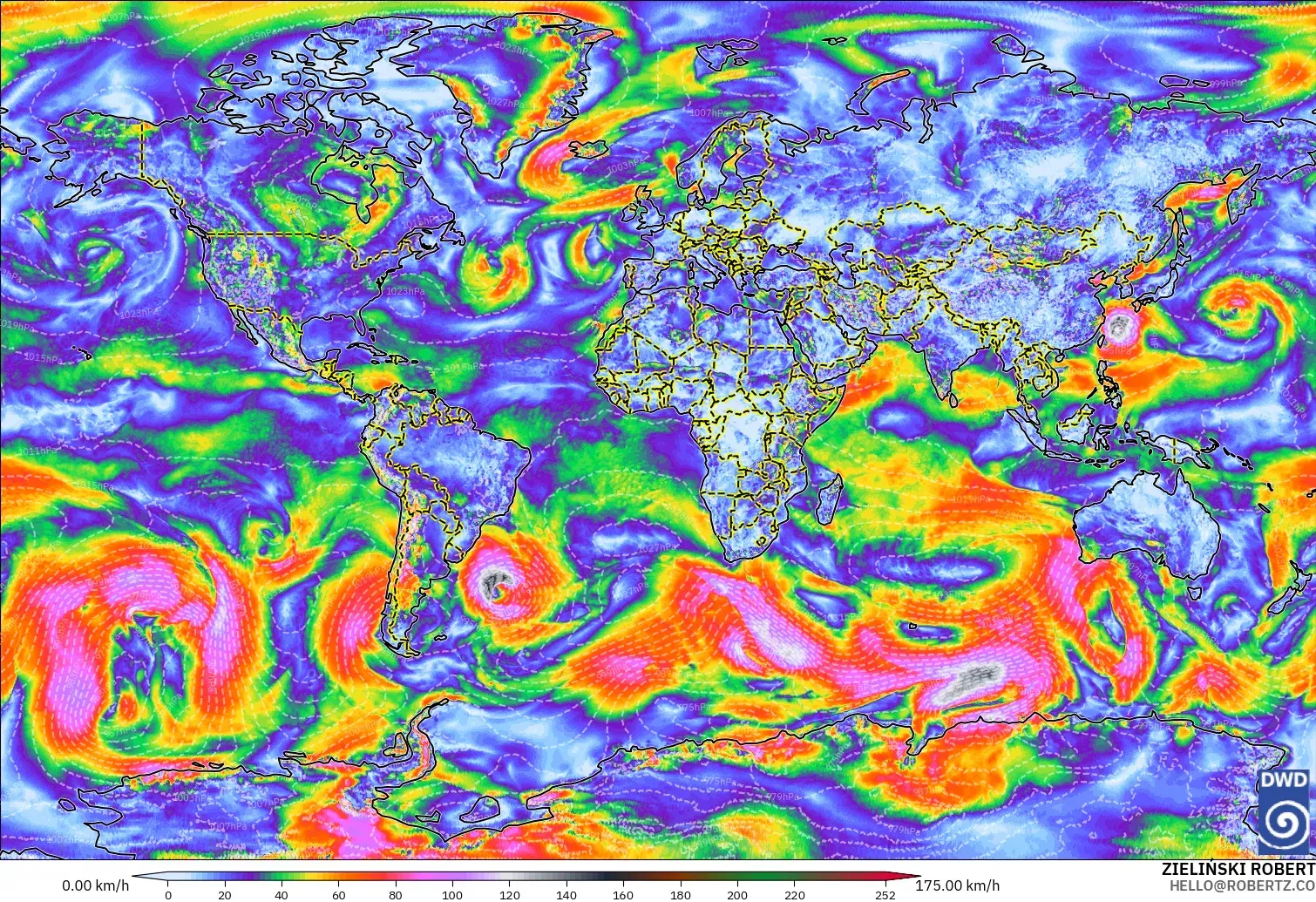 ICON modelo - Mundo, Ráfagas de viento