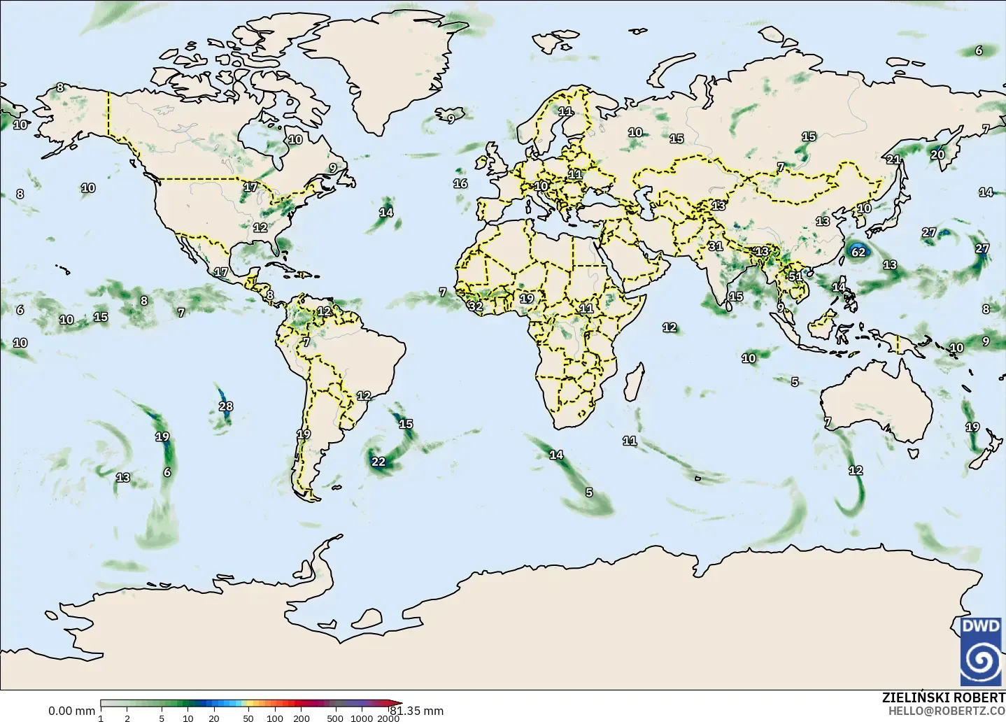 ICON modelo - Mundo, Acumulación de precipitación