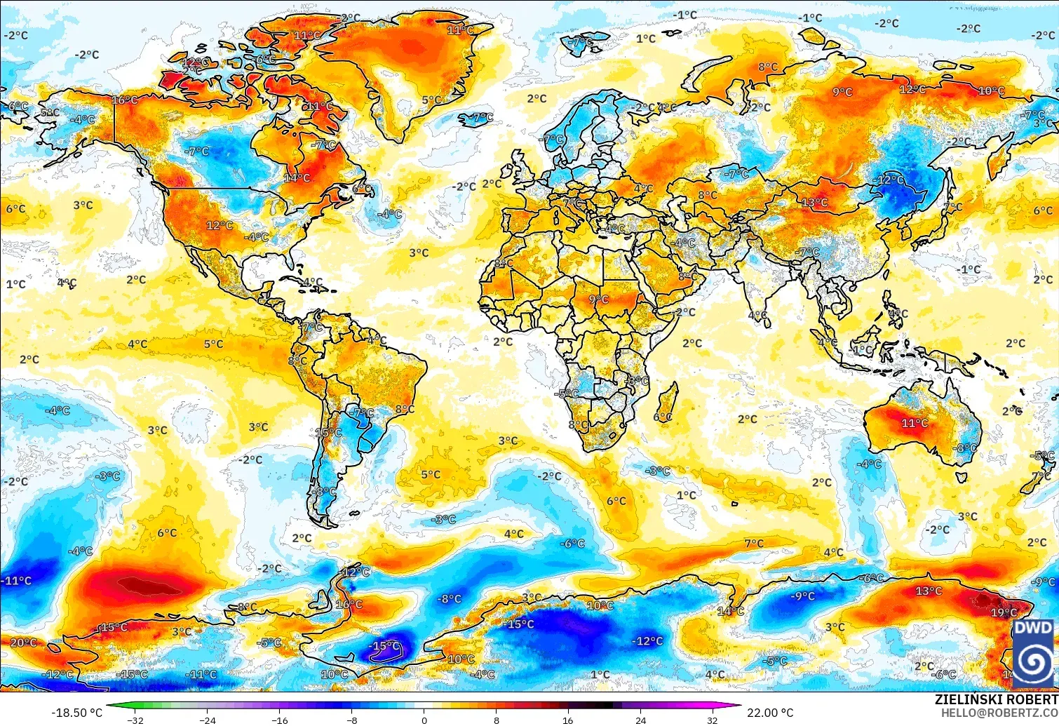 ICON modelo - Mundo, Anomalía de temperatura a 2 m