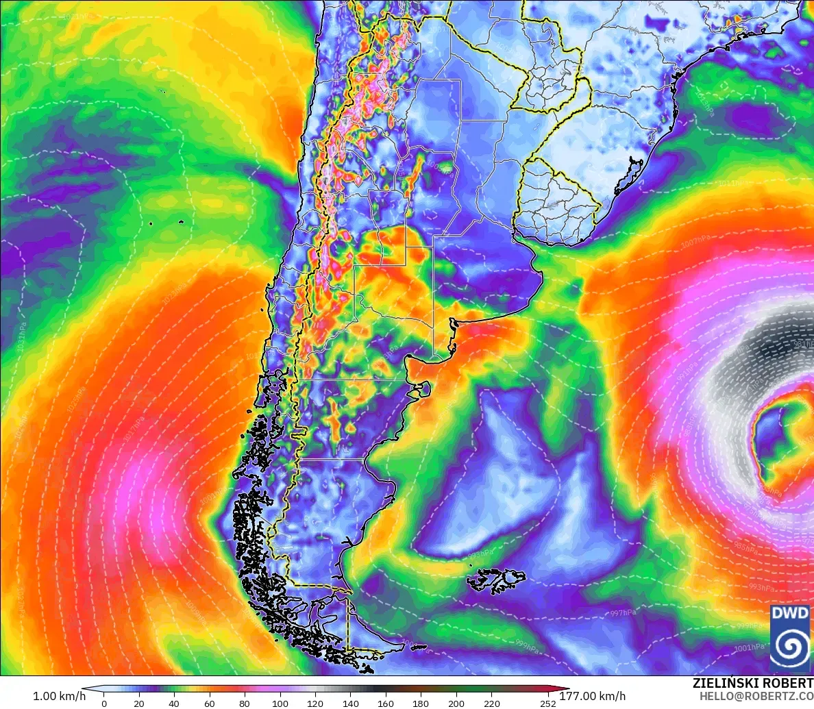 ICON modelo - Argentina, Ráfagas de Viento Máximas