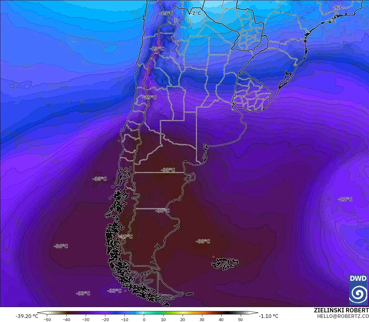 ICON modelo - Argentina, Temperatura a 500 hPa