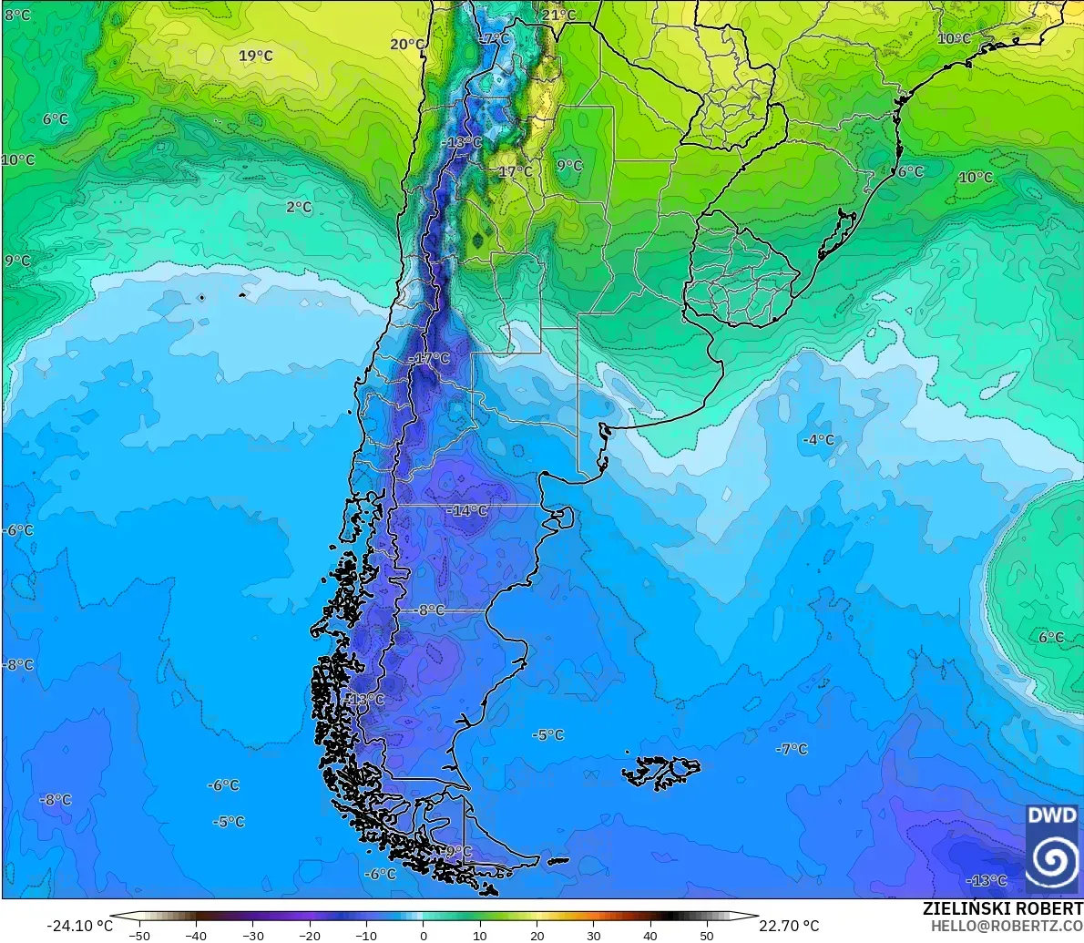ICON modelo - Argentina, Temperatura a 850 hPa
