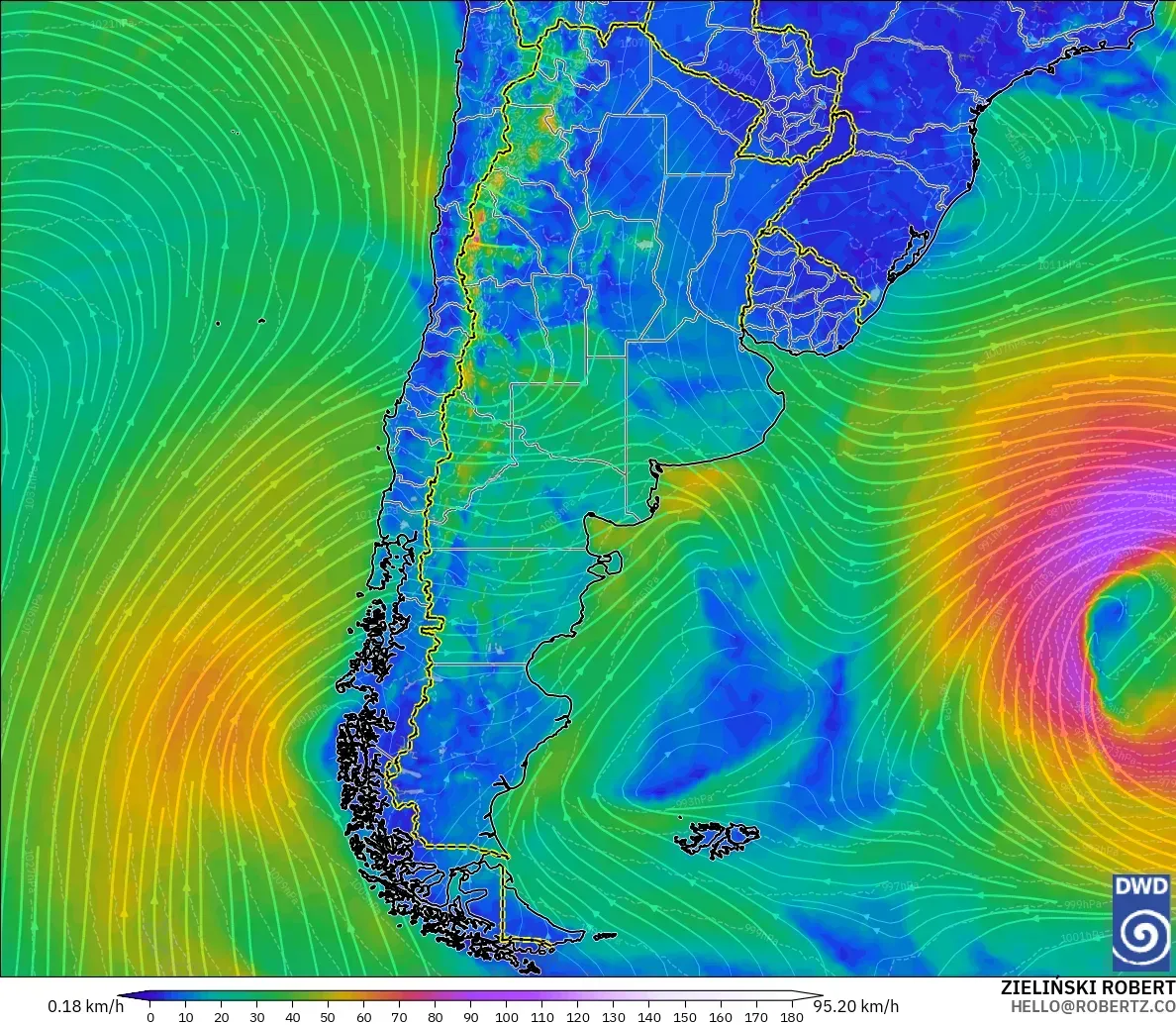 ICON modelo - Argentina, Viento a 10 m