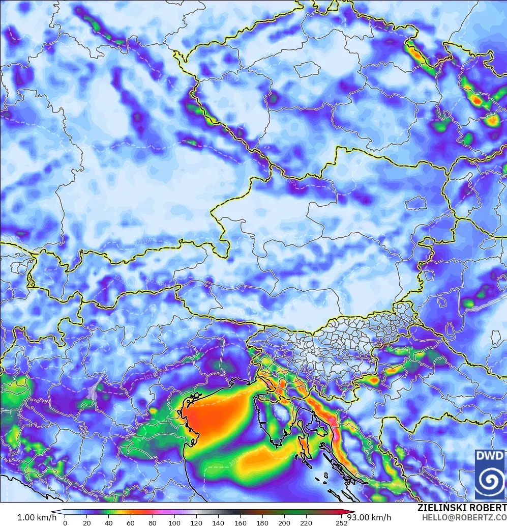 ICON modelo - Austria, Ráfagas de viento