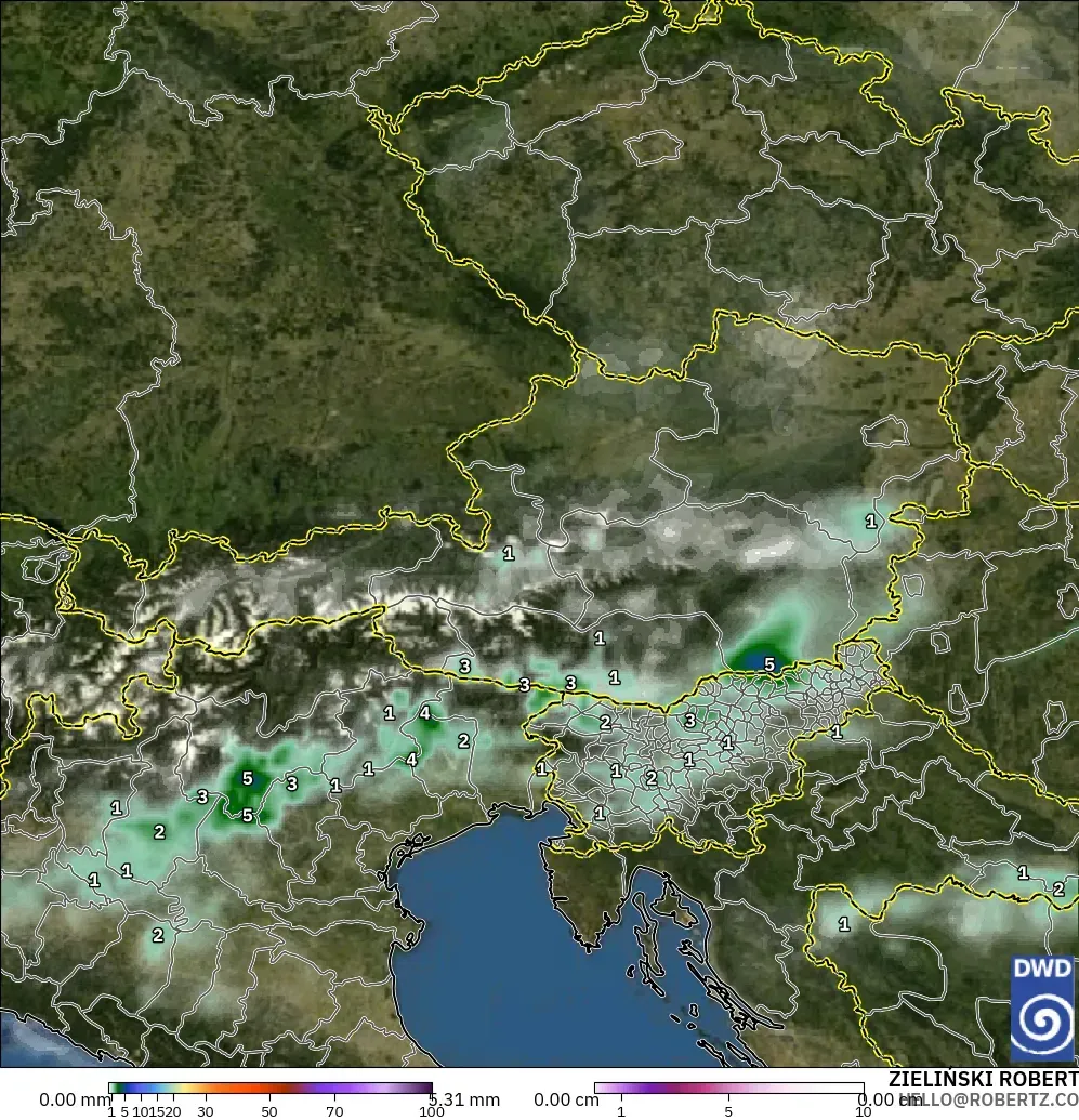 ICON modelo - Austria, Precipitación, nubes y presión