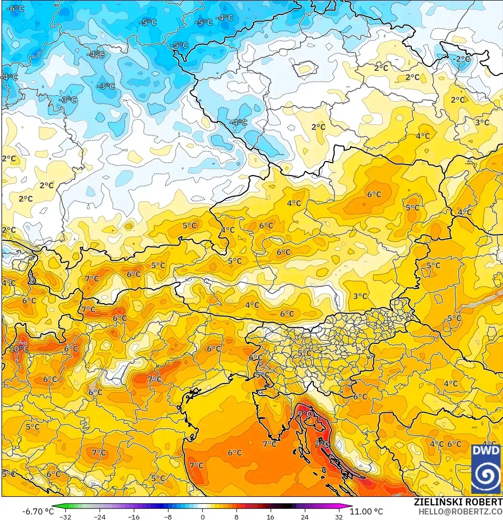 ICON modelo - Austria, Anomalía de temperatura a 2 m