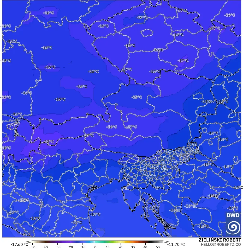 ICON modelo - Austria, Temperatura a 500 hPa