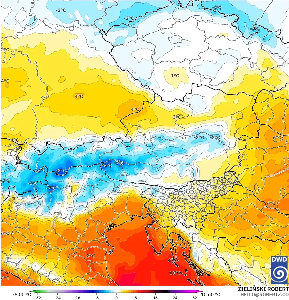 ICON modelo - Austria, Anomalía de temperatura a 850 hPa