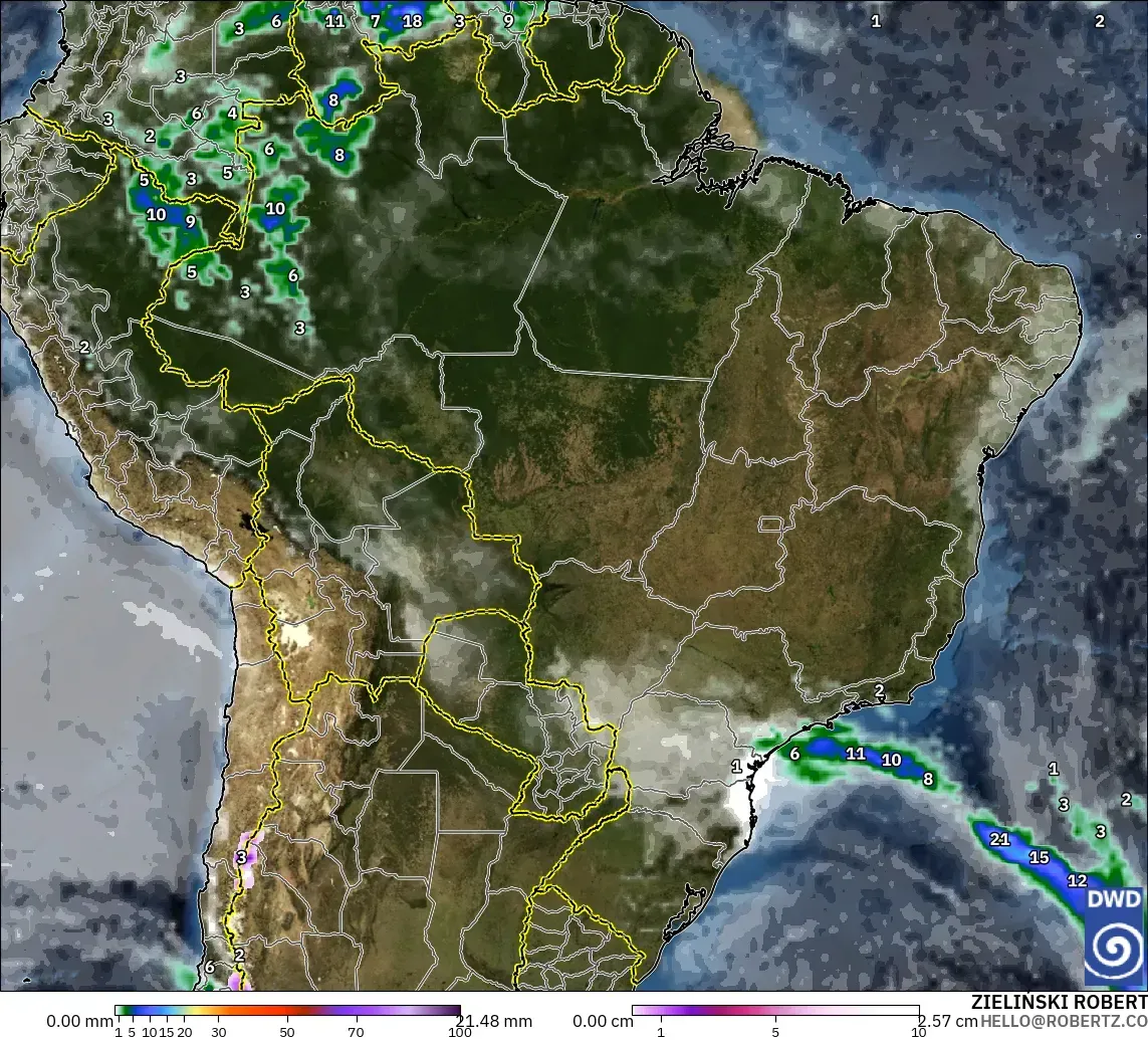 ICON modelo - Brasil, Precipitación, nubes y presión