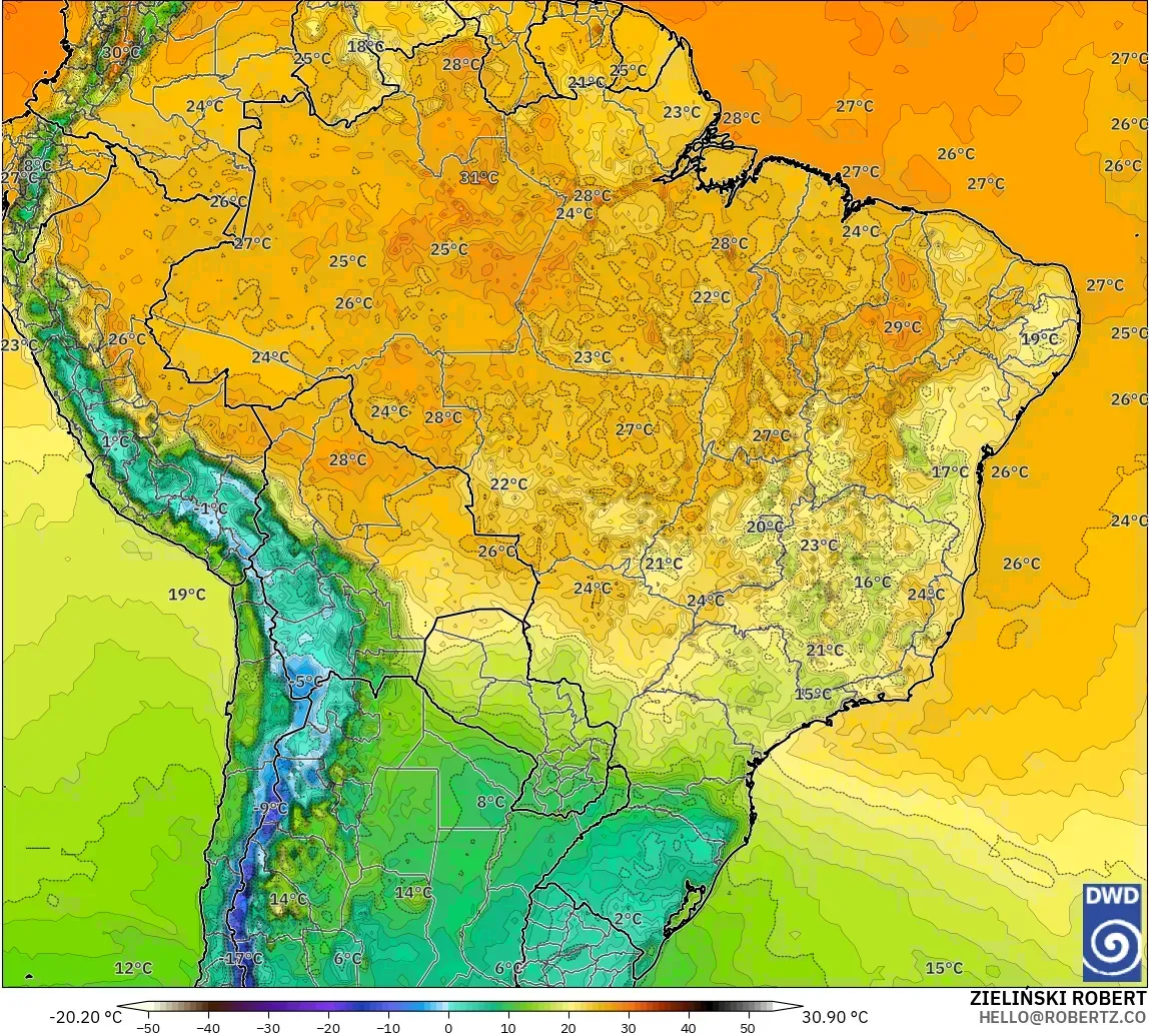 ICON modelo - Brasil, Temperatura a 2 m