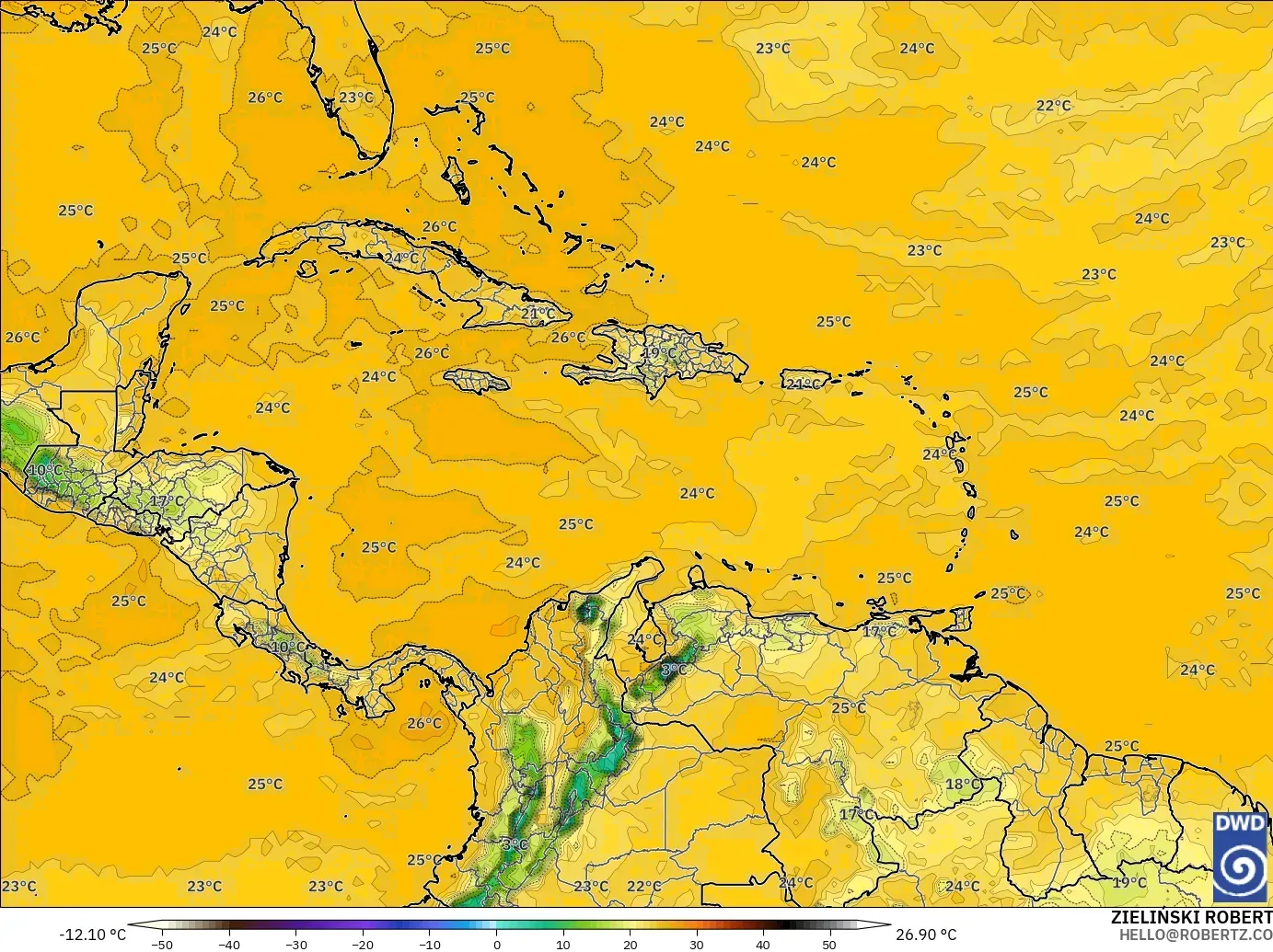 ICON modelo - Caribe, Punto de rocío a 2 m